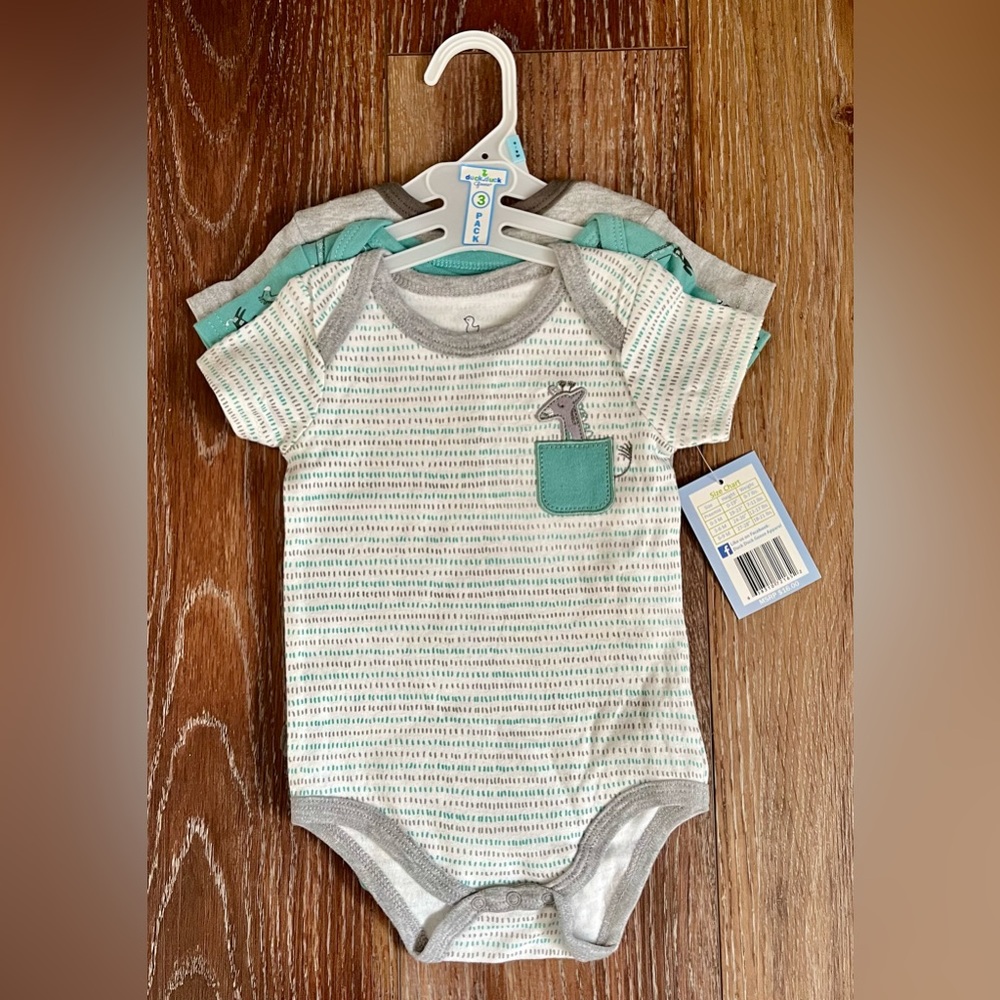 duck.duck Goose 3 Pack Giraffe Short Sleeve Bodysuits Size 6-9 Months